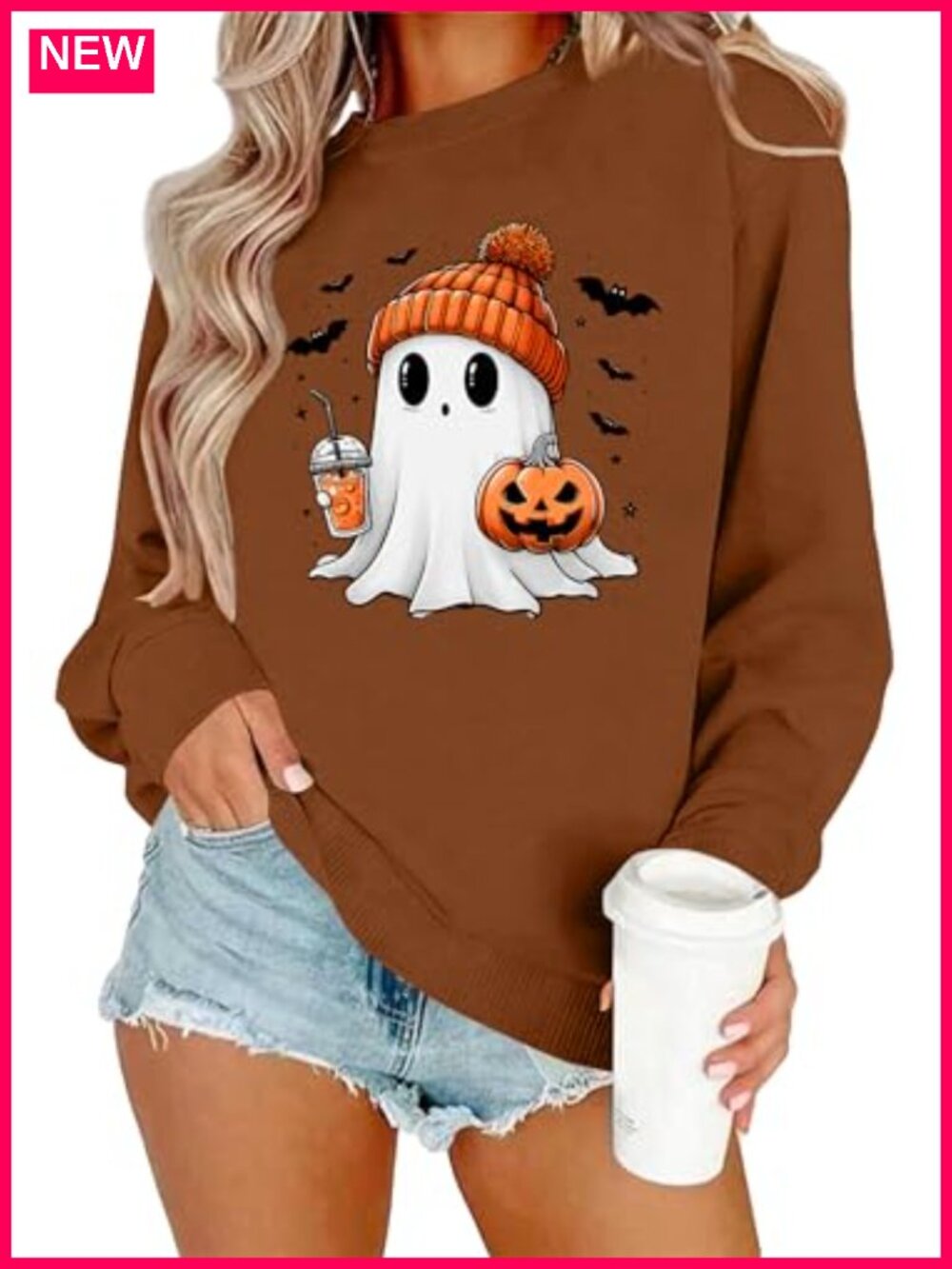 Funny Ghost Graphic Halloween Sweatshirt Women Long Sleeve Crew Neck Pullover
